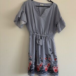 Westport Striped Dress with Floral Embroidery size 10